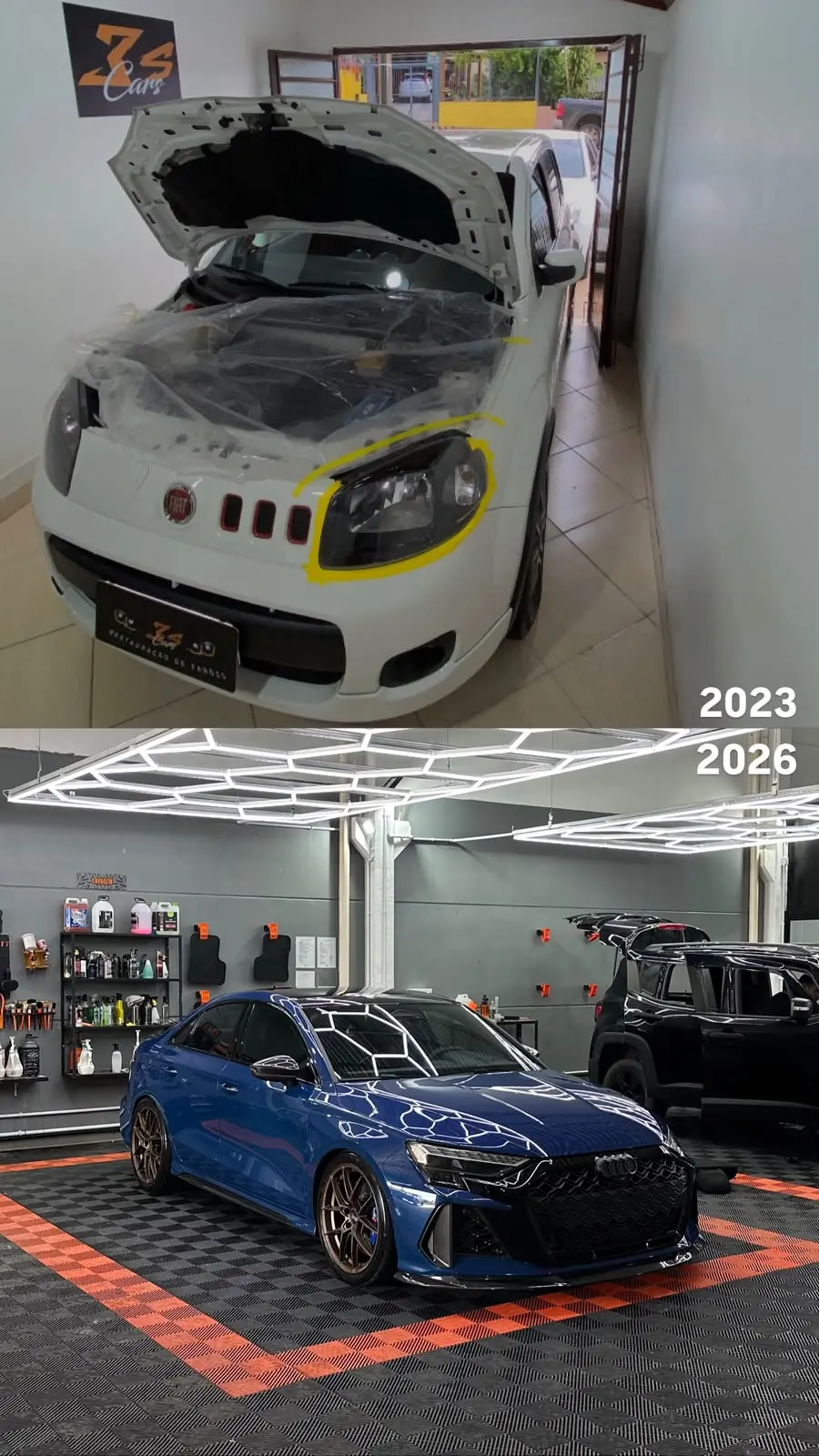 Comparação entre um serviço da 3S Cars em 2023 e sua operação em 2026